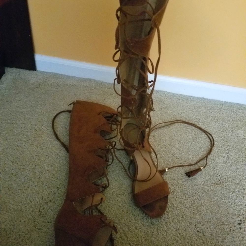 Lace up suede wedge